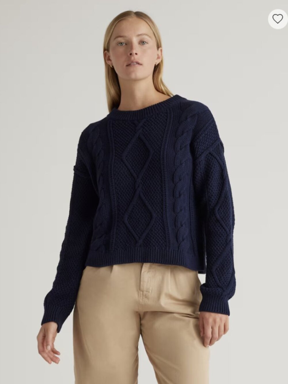 ✰ Quince Navy 100% Organic Cotton Cropped Cable Crew Sweater ✰